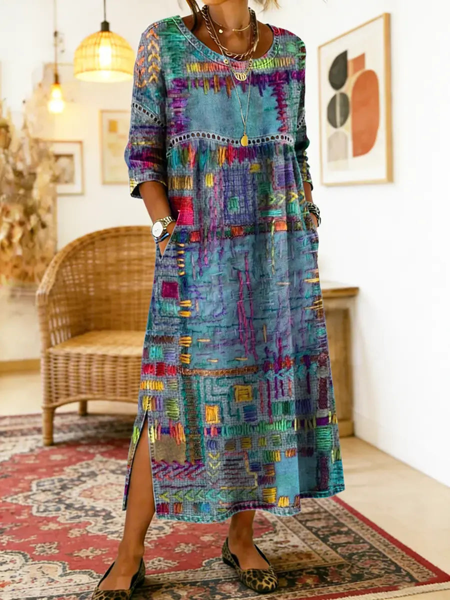 Robe en Denim Ruby avec Patchwork Ethnique