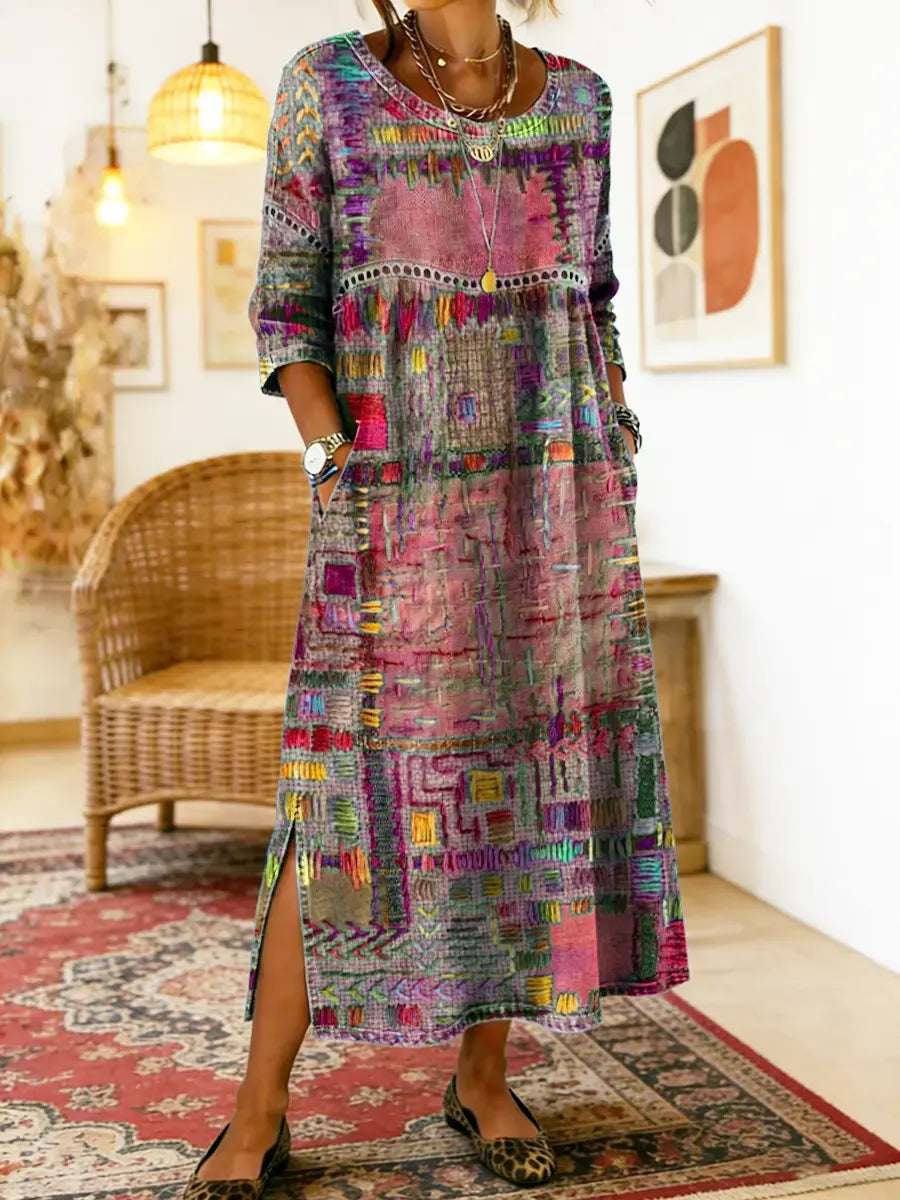 Robe en Denim Ruby avec Patchwork Ethnique
