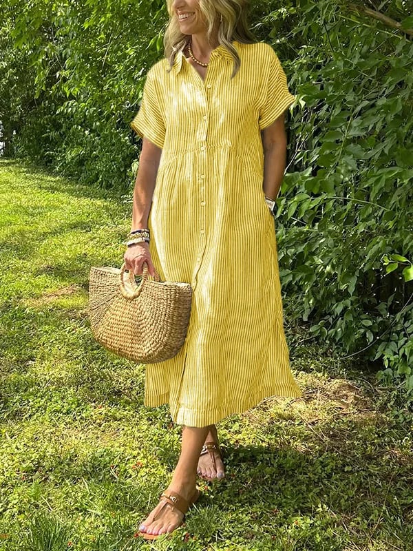 Anjie – Robe Maxi en Coton Boutonnée