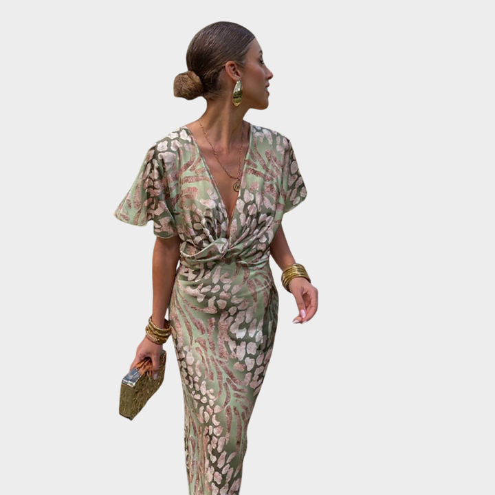 Ingrid - Robe Midi en Cuivre avec Nœud Torsadé