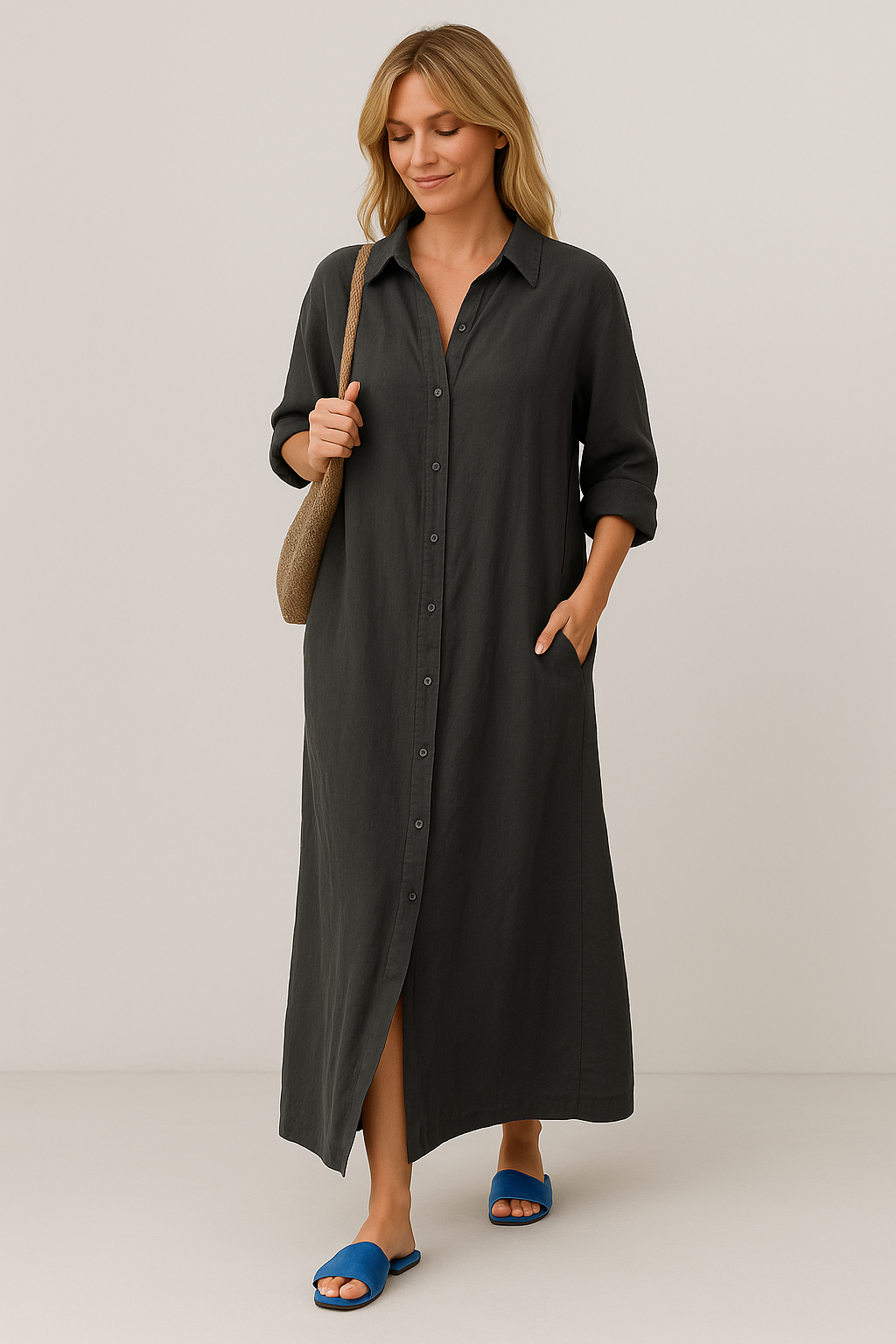 Lena - Robe chemise en lin oversize
