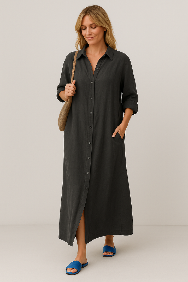 Lena - Robe chemise en lin oversize