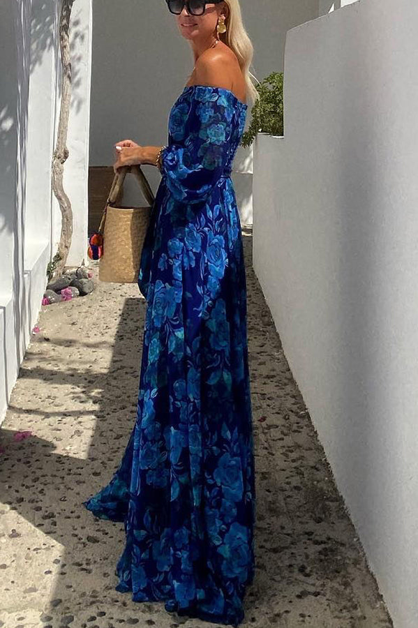 Kristie - Robe Longue avec Imprimé Floral et Manches Décolleté