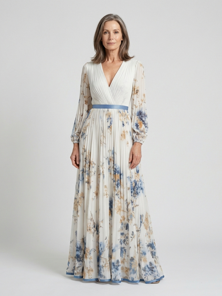 Lacey - Robe Maxi à Manches Longues et Décolleté en V Floral