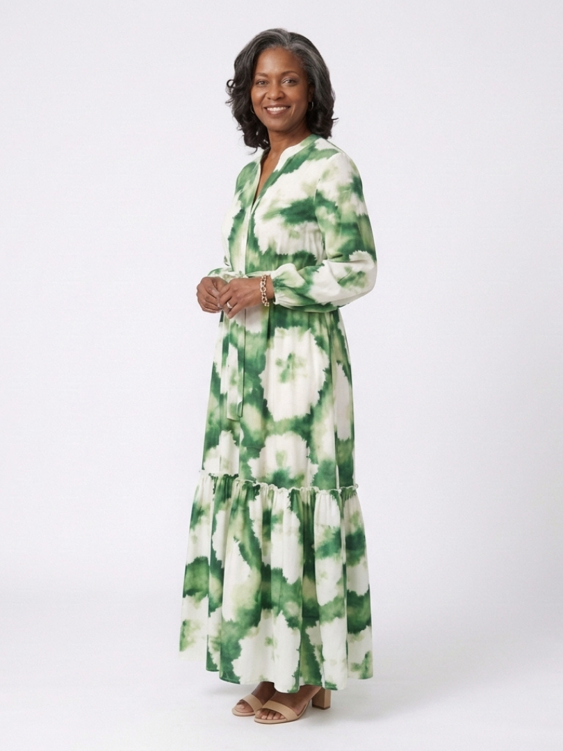 Bianca - Robe Maxi à Manches Longues avec Nœud à la Taille