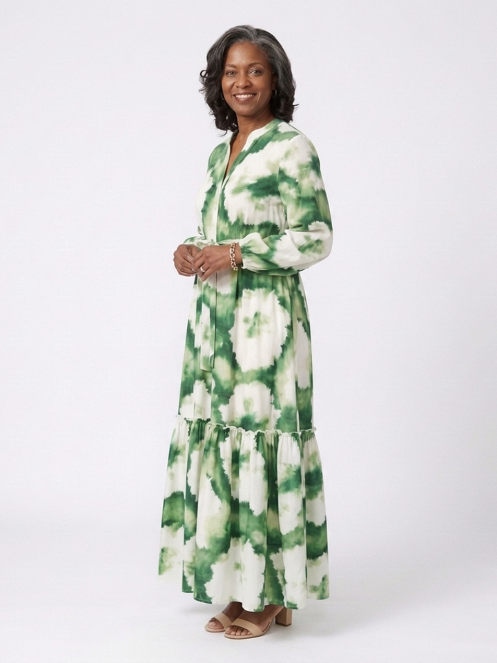 Bianca - Robe Maxi à Manches Longues avec Nœud à la Taille