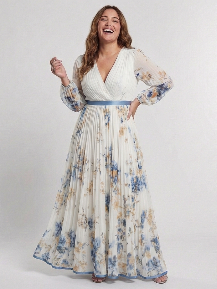Lacey - Robe Maxi à Manches Longues et Décolleté en V Floral
