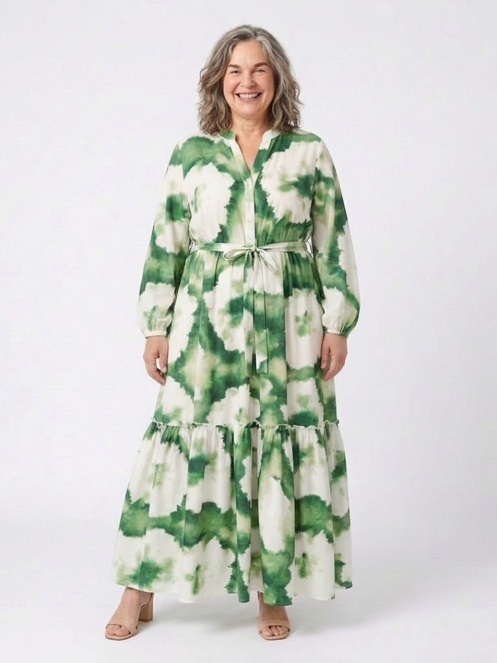 Bianca - Robe Maxi à Manches Longues avec Nœud à la Taille