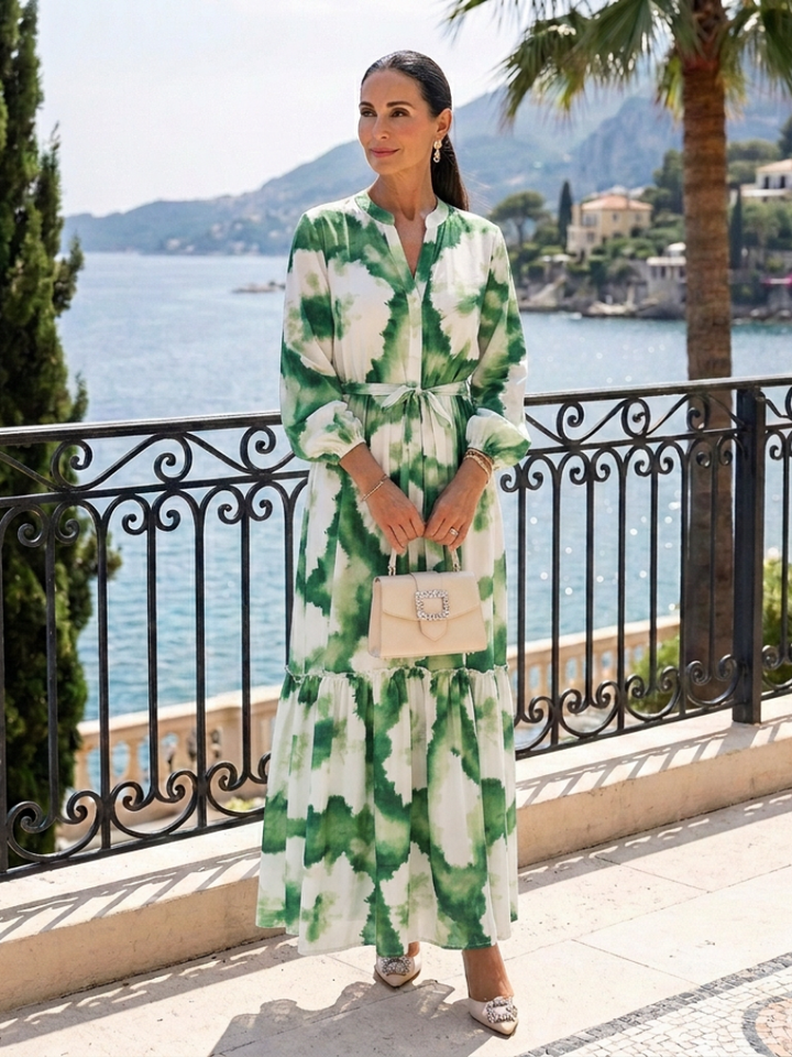 Bianca - Robe Maxi à Manches Longues avec Nœud à la Taille