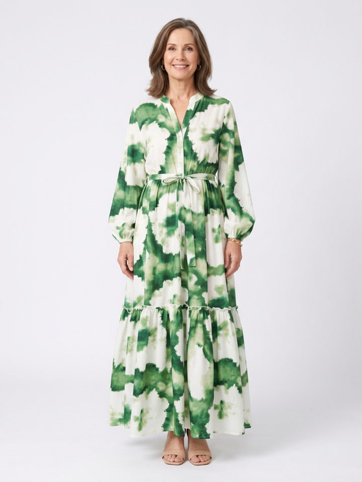 Bianca - Robe Maxi à Manches Longues avec Nœud à la Taille
