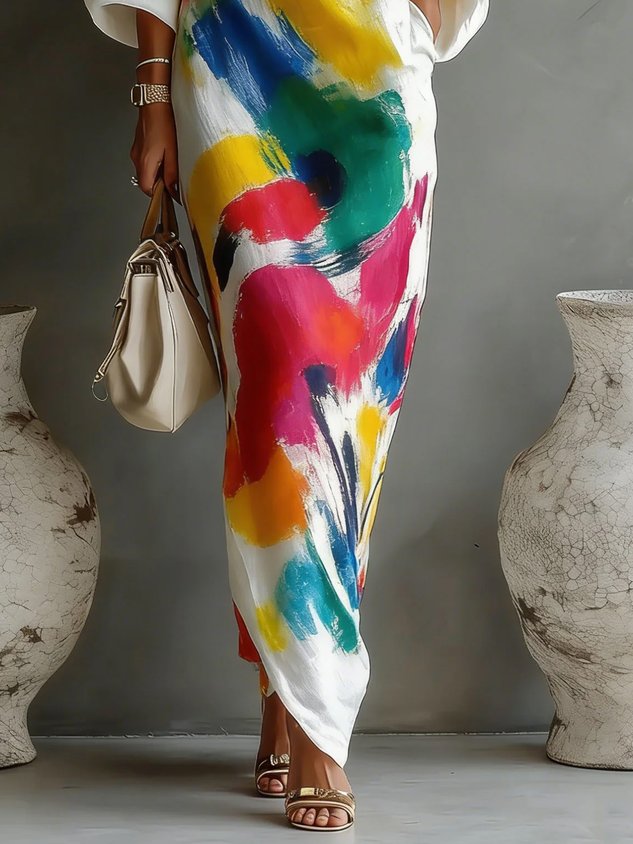Jinella - Robe Maxi Imprimé Abstrait à Une Épaule