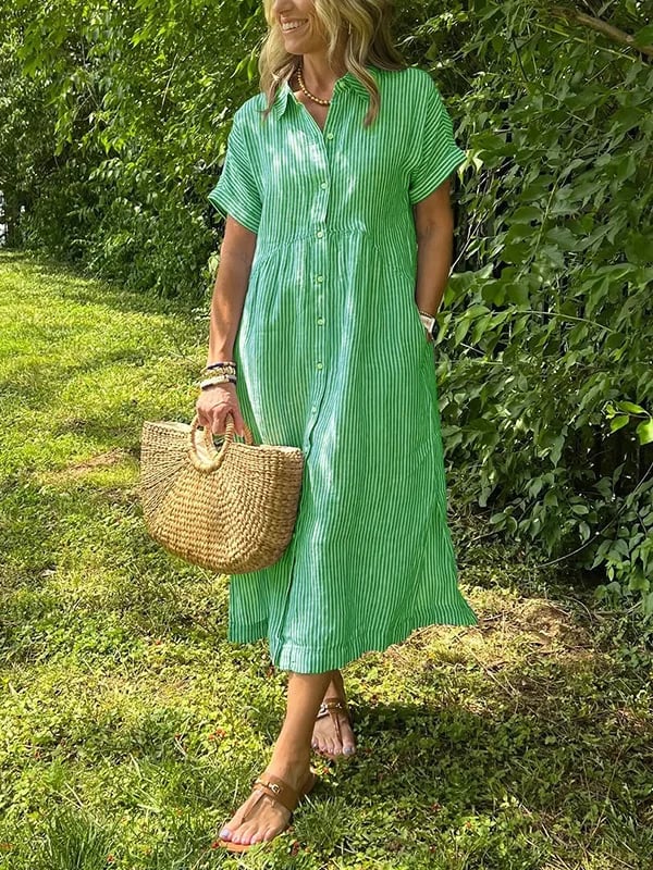 Anjie – Robe Maxi en Coton Boutonnée