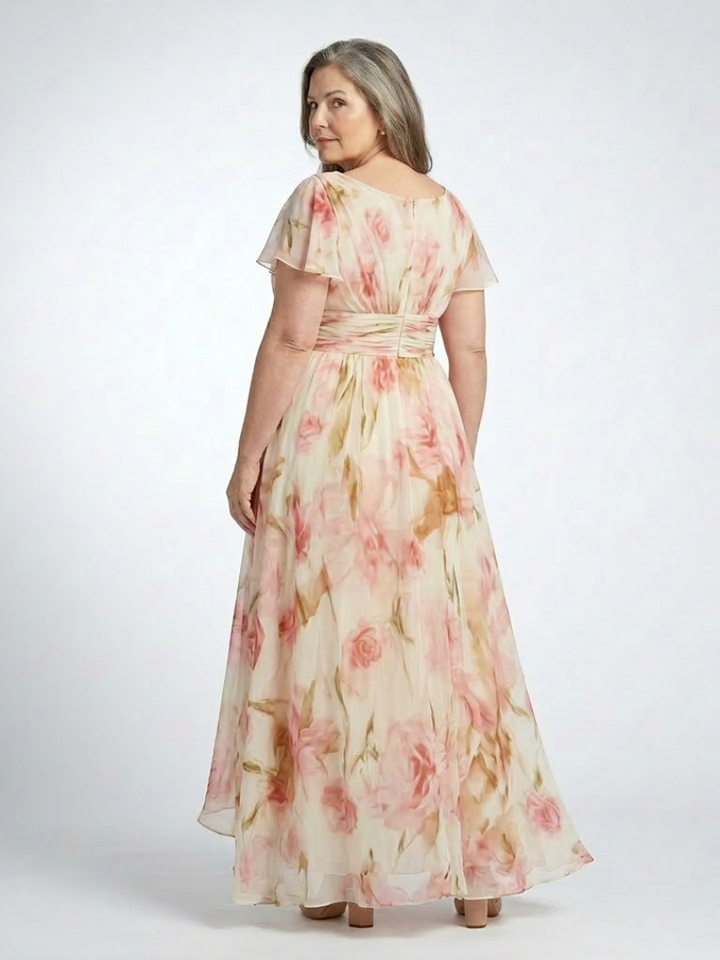 Stef - Robe Maxi Fleurie à Manches Courtes en V