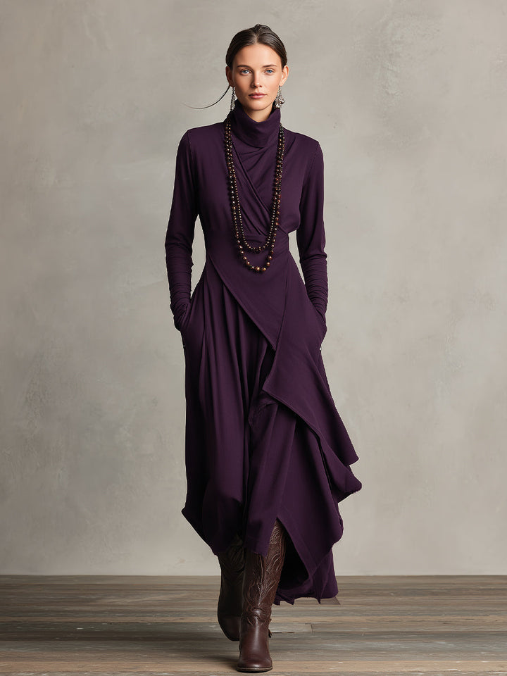 Carrie – Robe maxi en tricot asymétrique avec col roulé