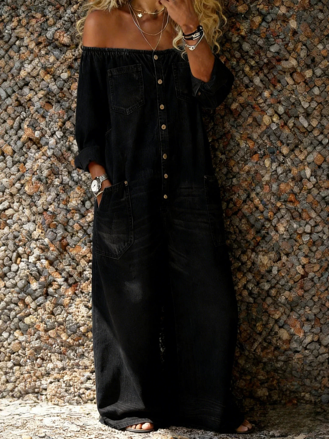 Lena – Combinaison en Jean Off-Shoulder