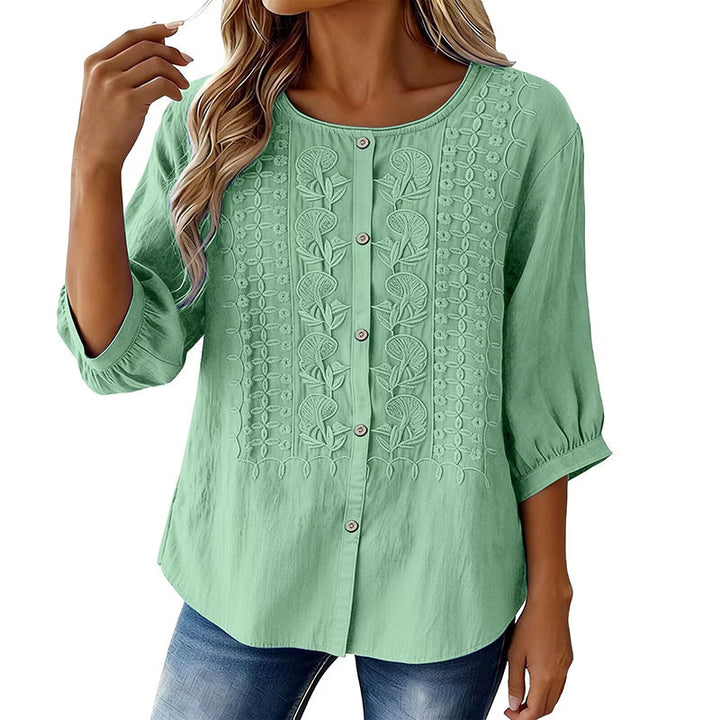 Lorrie - Blouse en coton et lin brodée