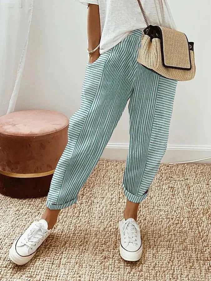 Amynelle | Pantalons Rayés Coupe Lâche Pantalons d'Été Croppés