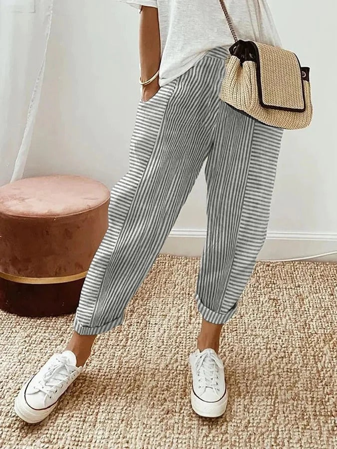 Amynelle | Pantalons Rayés Coupe Lâche Pantalons d'Été Croppés