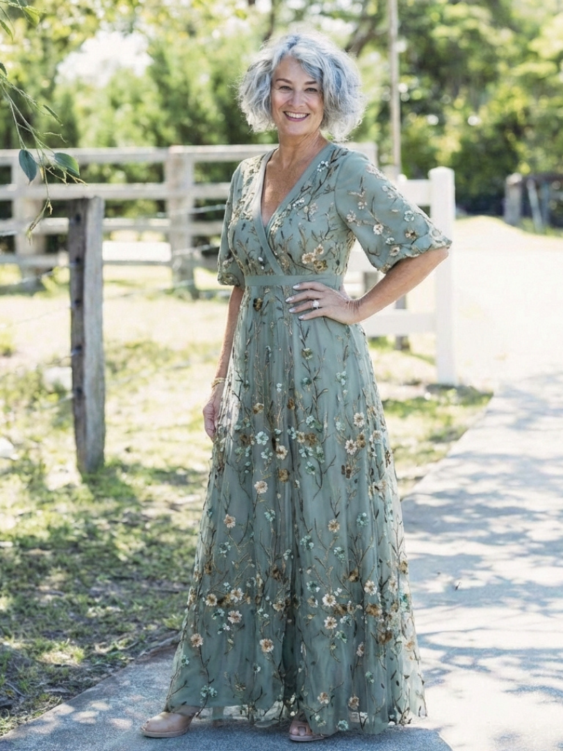 Avril - Robe Maxi Florale à Encolure en V