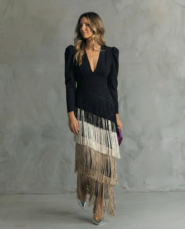 Claire | Robe élégante avec des manches à franges