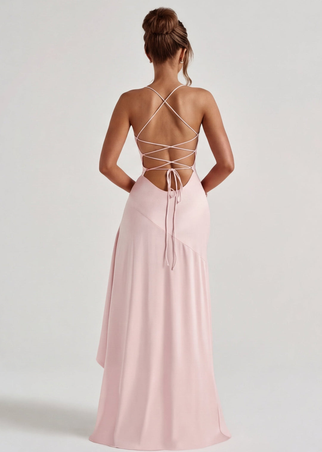 Kitty - Robe de Soirée Satinée Sculptante avec Fente Haute
