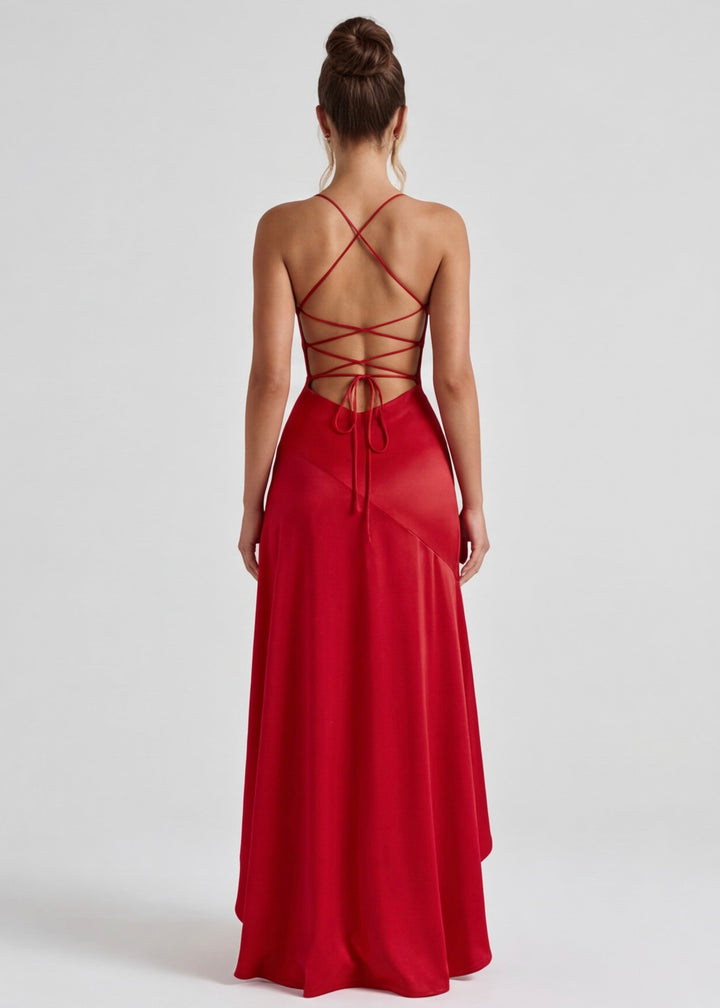 Kitty - Robe de Soirée Satinée Sculptante avec Fente Haute