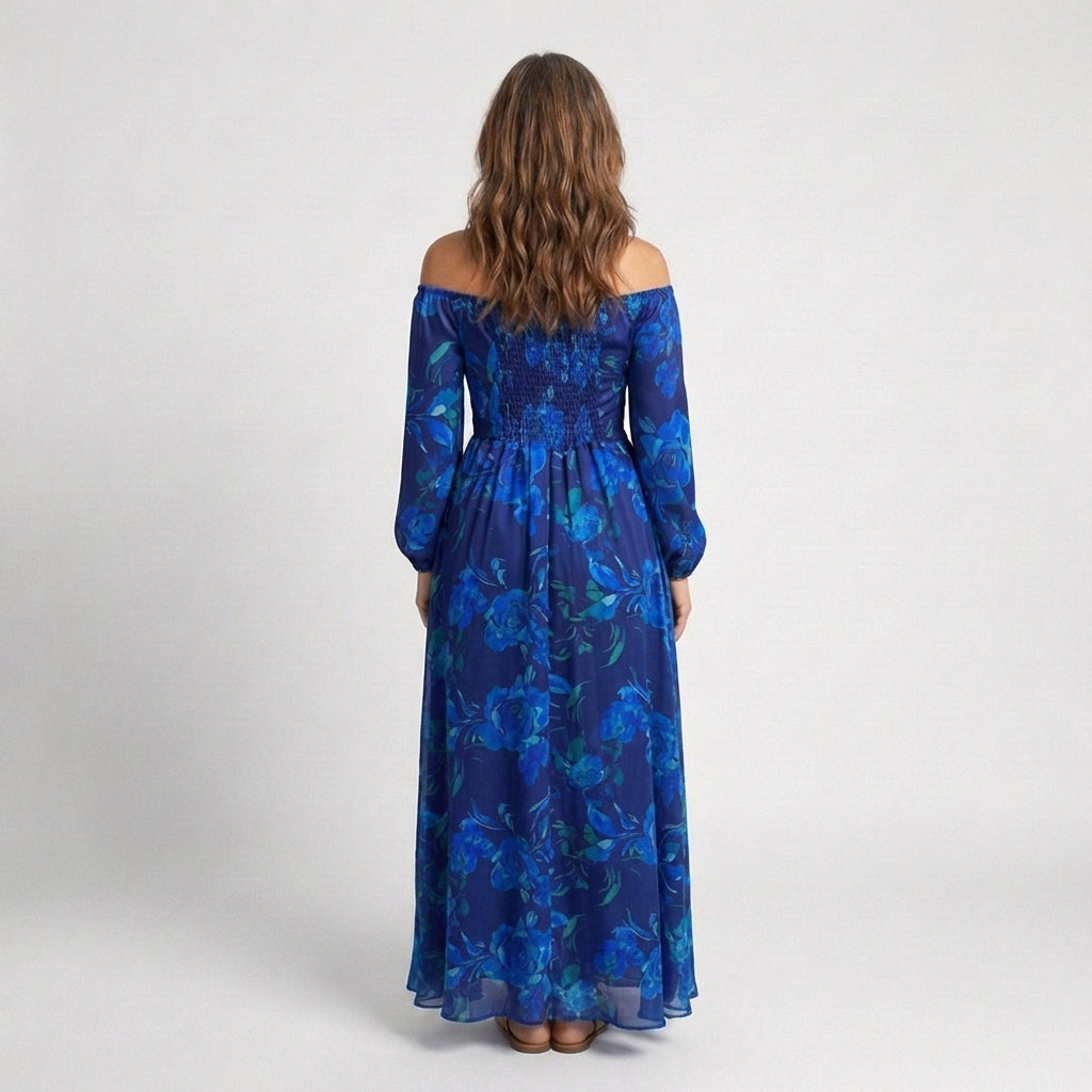Pénélope - Robe Maxi Fleurie à Epaule Dégagée