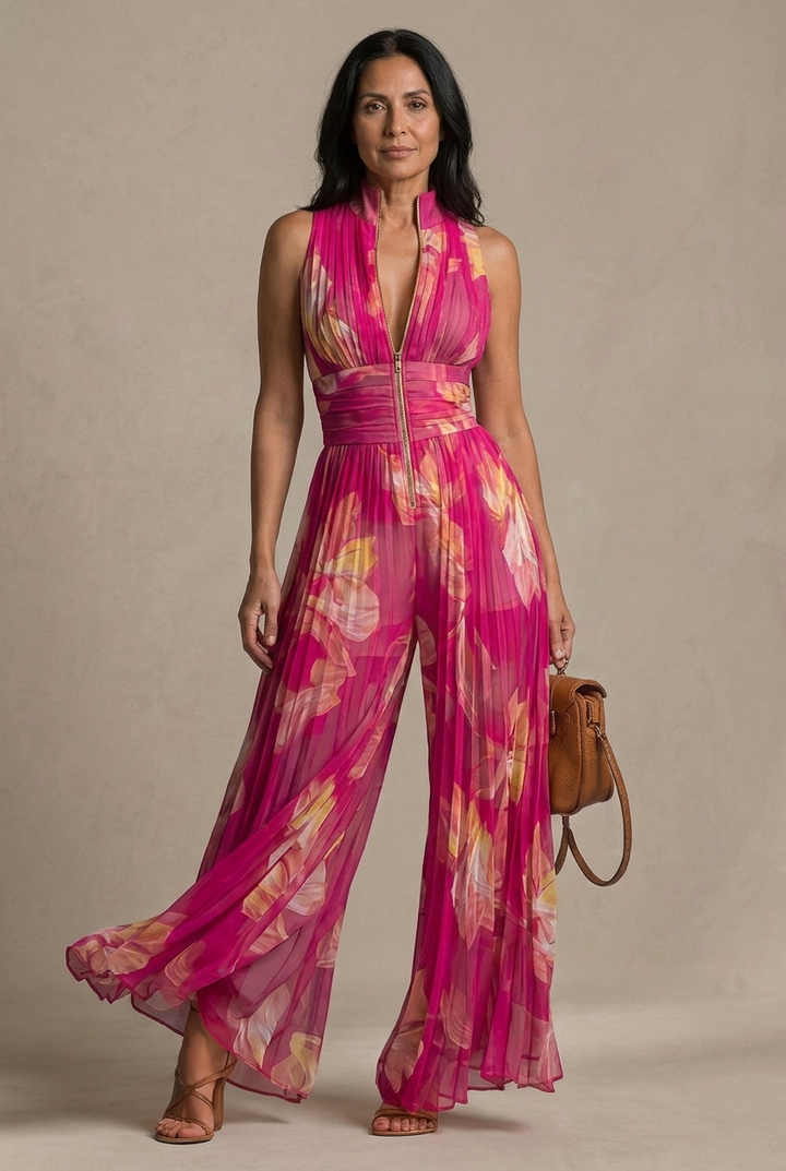 Gianna - Combinaison Chiffon Floral Fuchsia