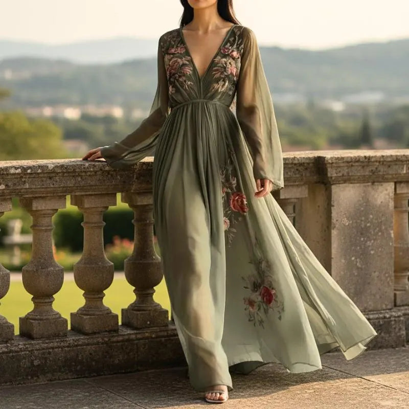 Élodine™ | Robe Maxi Bohémienne avec Imprimé Floral