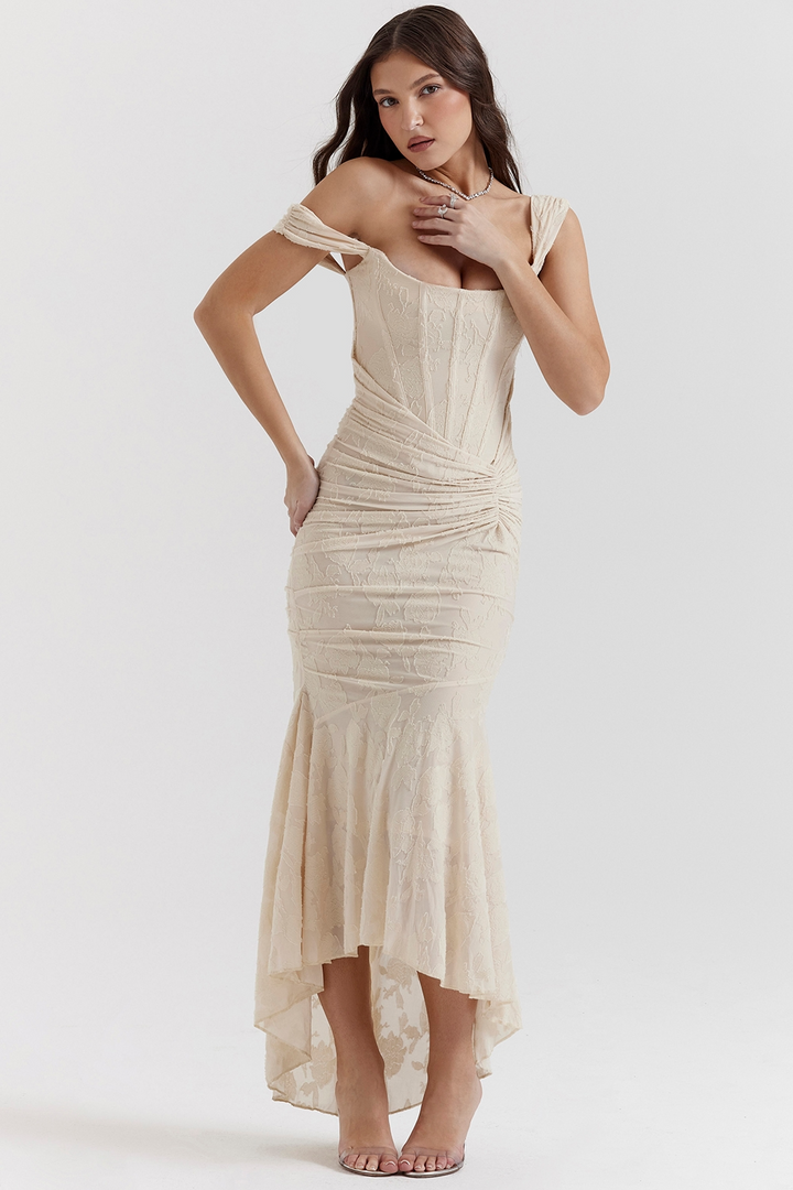 Noemi - Robe Maxi en Dentelle et Drapée