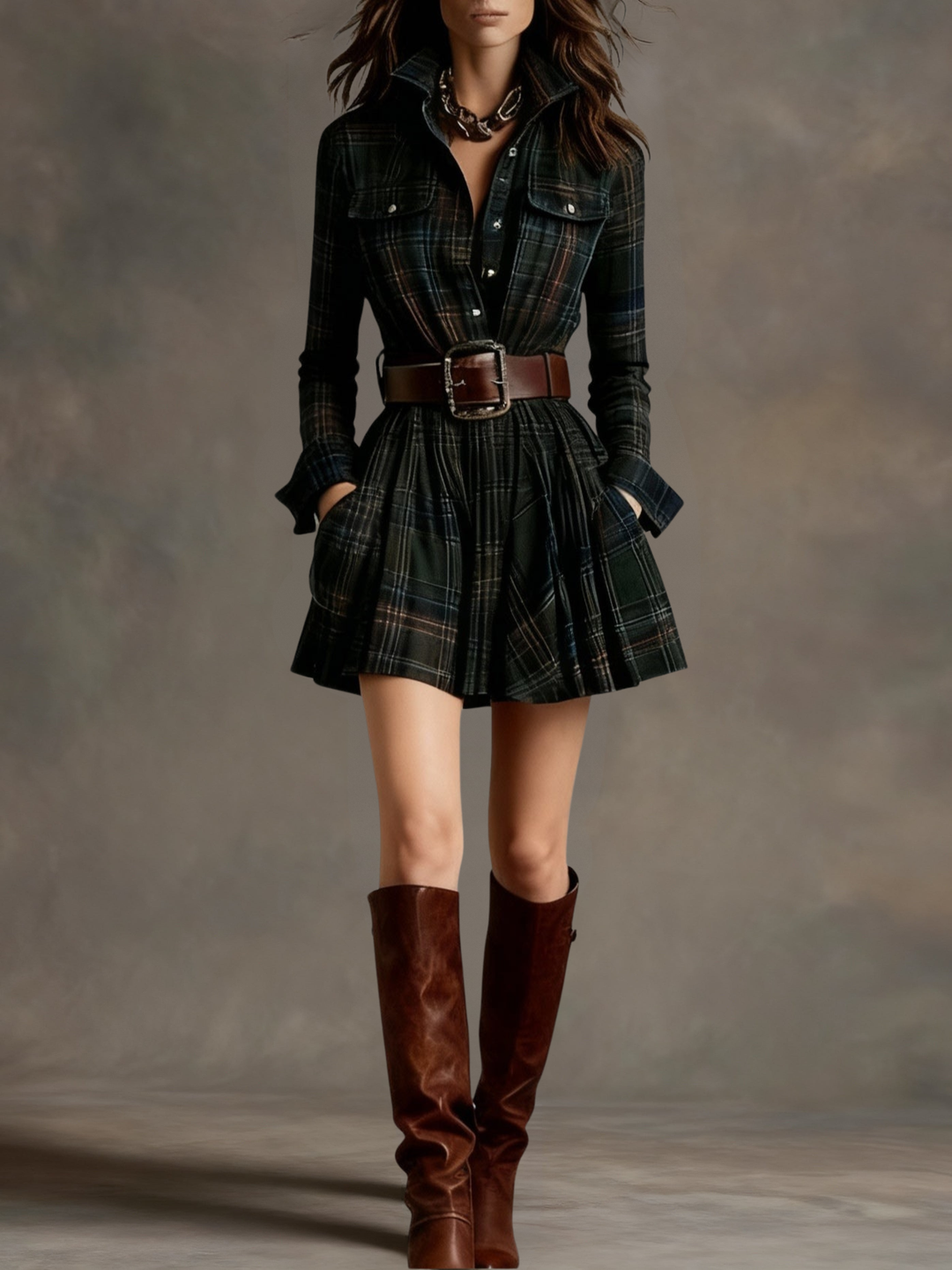 Bárbara | Robe Chemise Courte à Carreaux