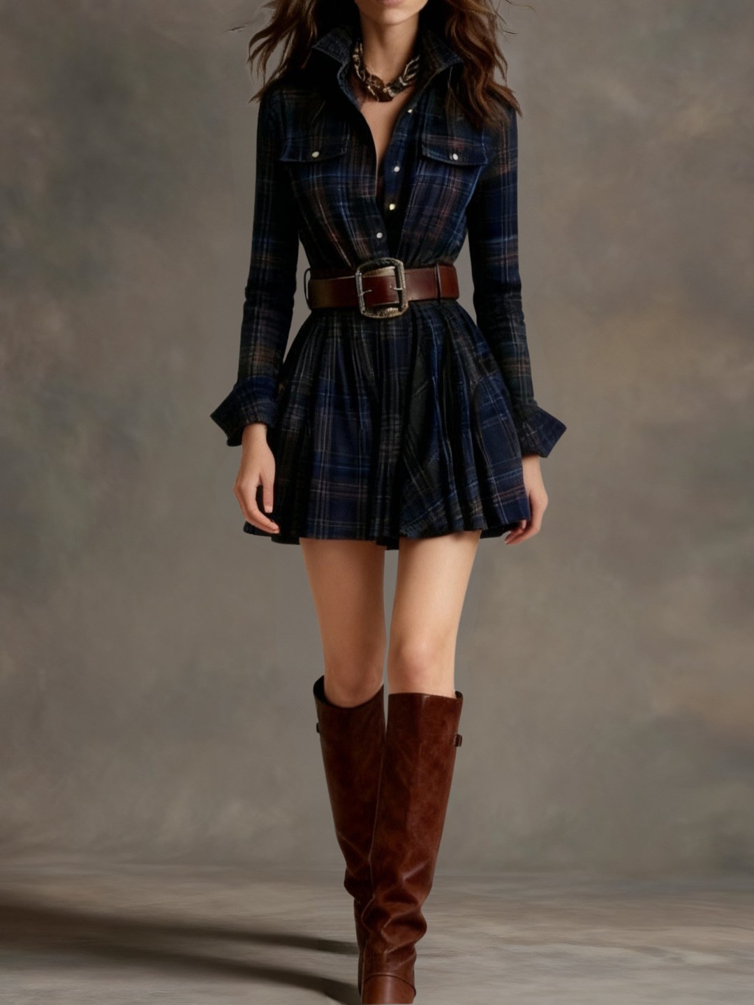 Bárbara | Robe Chemise Courte à Carreaux