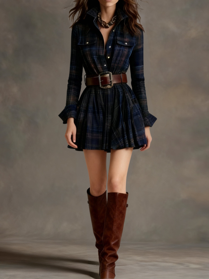 Bárbara | Robe Chemise Courte à Carreaux