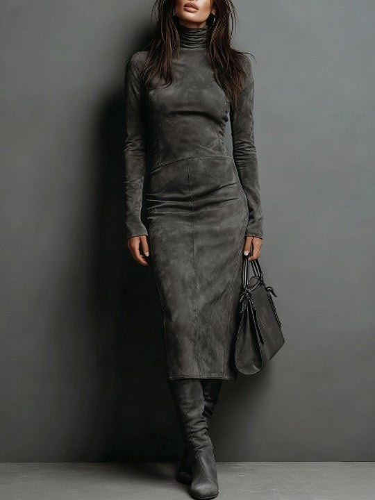 Feliza – Robe midi en suédine avec manches longues