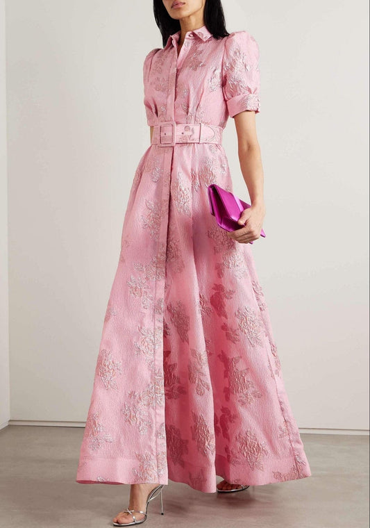Anabella - Robe Maxi Élégante pour Invité de Mariage avec Manches Bouffantes Courtes