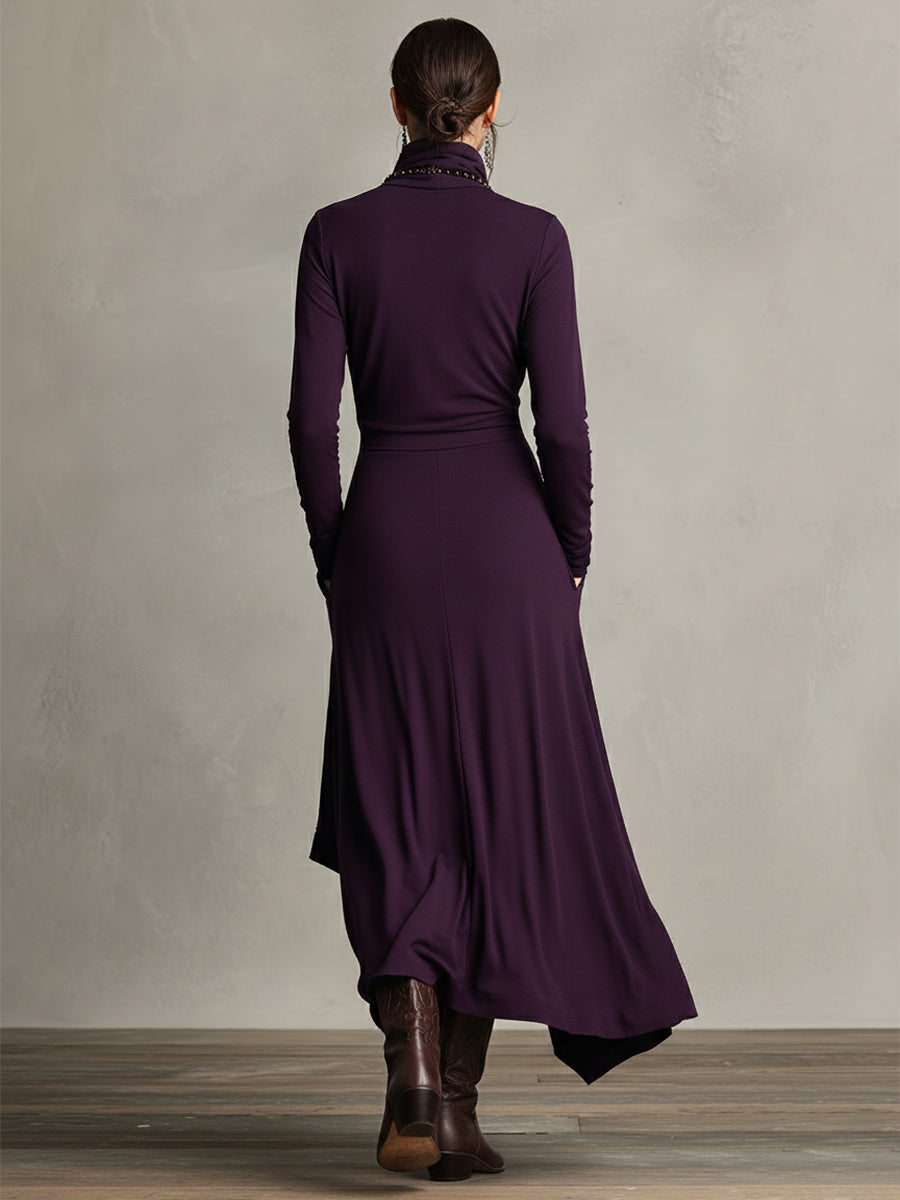 Carrie – Robe maxi en tricot asymétrique avec col roulé