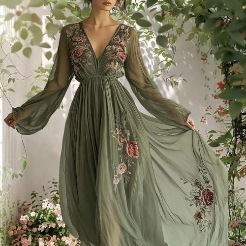Élodine™ | Robe Maxi Bohémienne avec Imprimé Floral