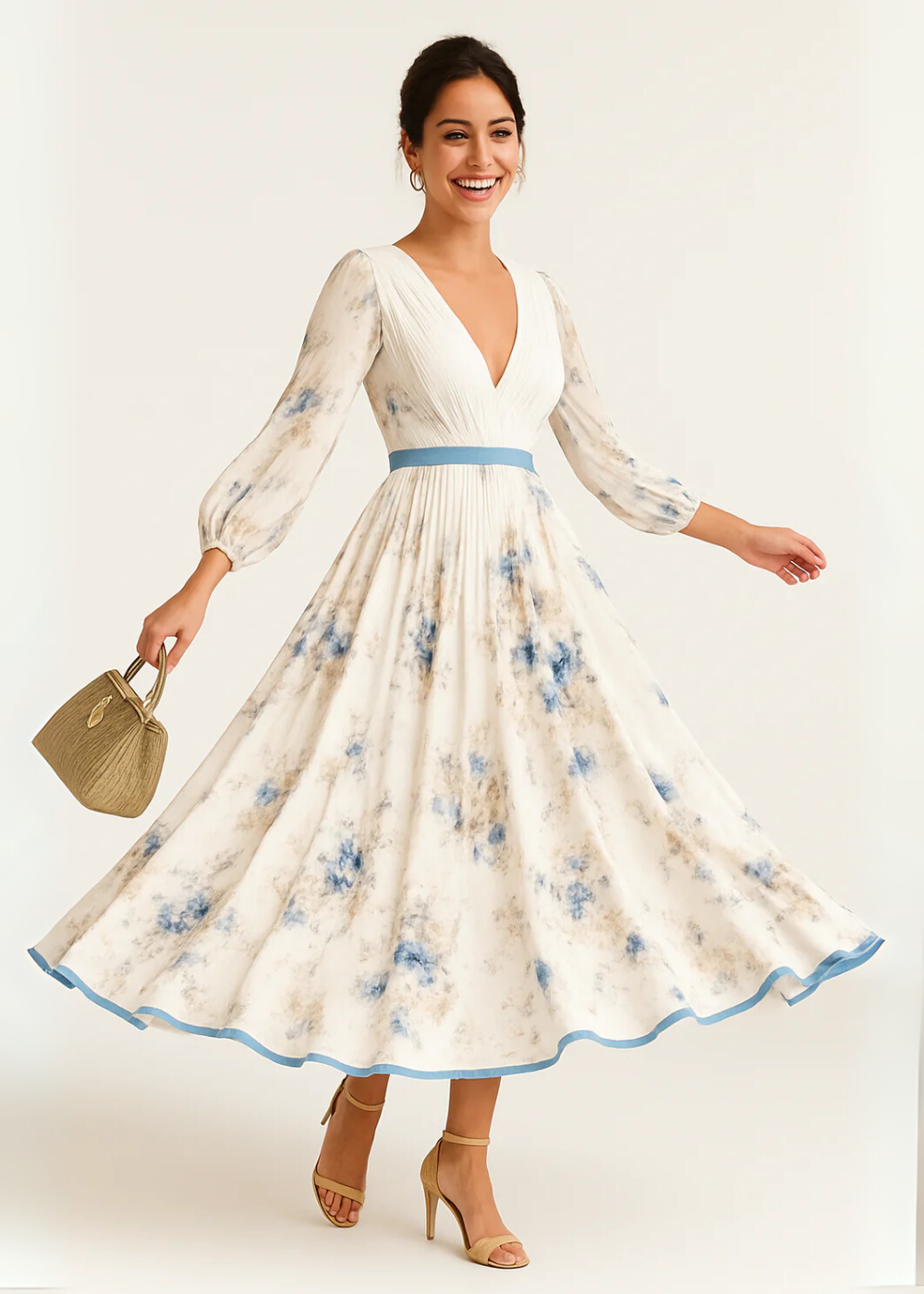 Jia - Robe Maxi Plissée Florale Intemporelle