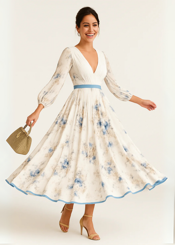 Jia - Robe Maxi Plissée Florale Intemporelle
