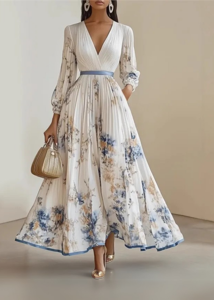 Jia - Robe Maxi Plissée Florale Intemporelle