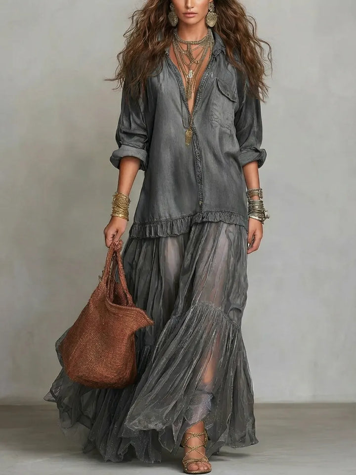 Alene - Robe Maxi en Patchwork Denim