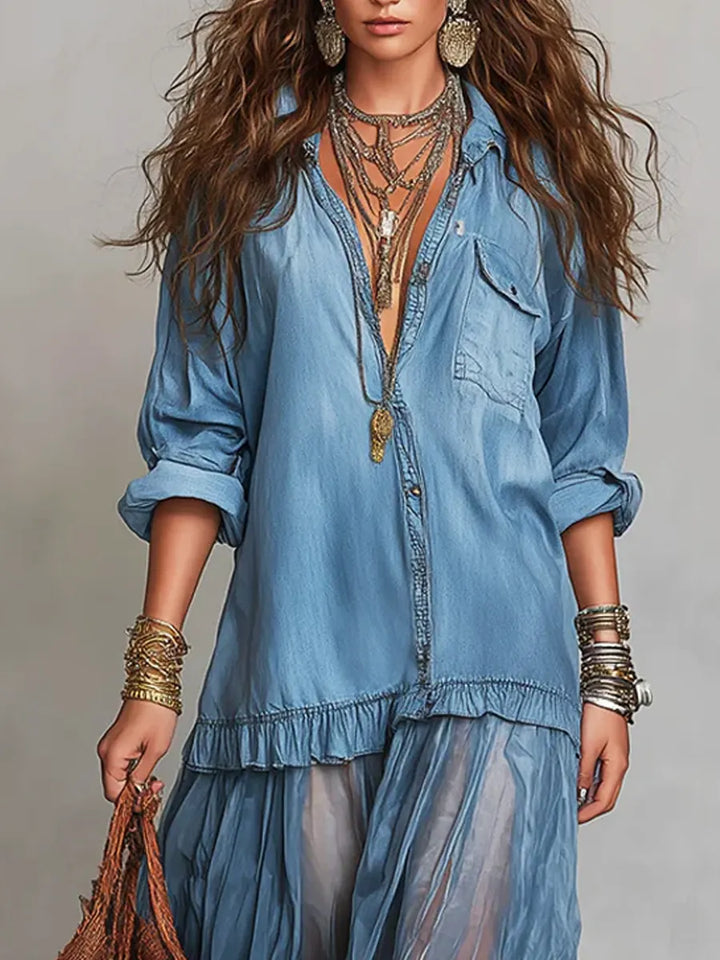 Alene - Robe Maxi en Patchwork Denim