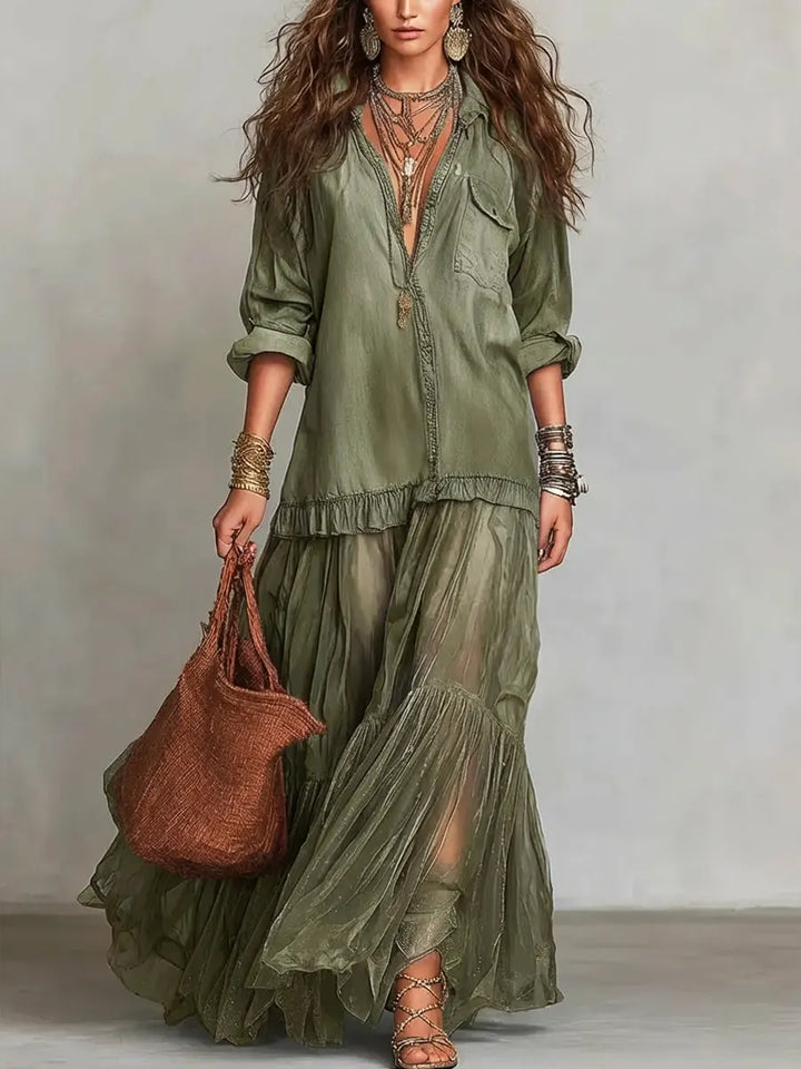 Alene - Robe Maxi en Patchwork Denim