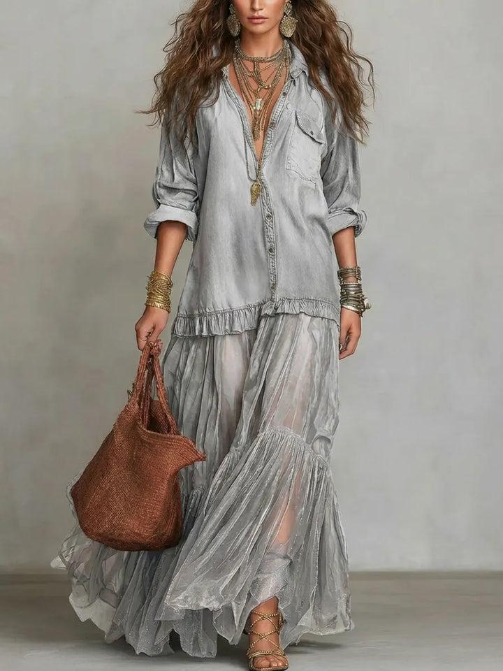 Alene - Robe Maxi en Patchwork Denim