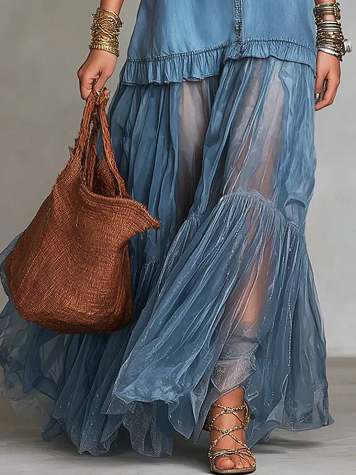 Alene - Robe Maxi en Patchwork Denim