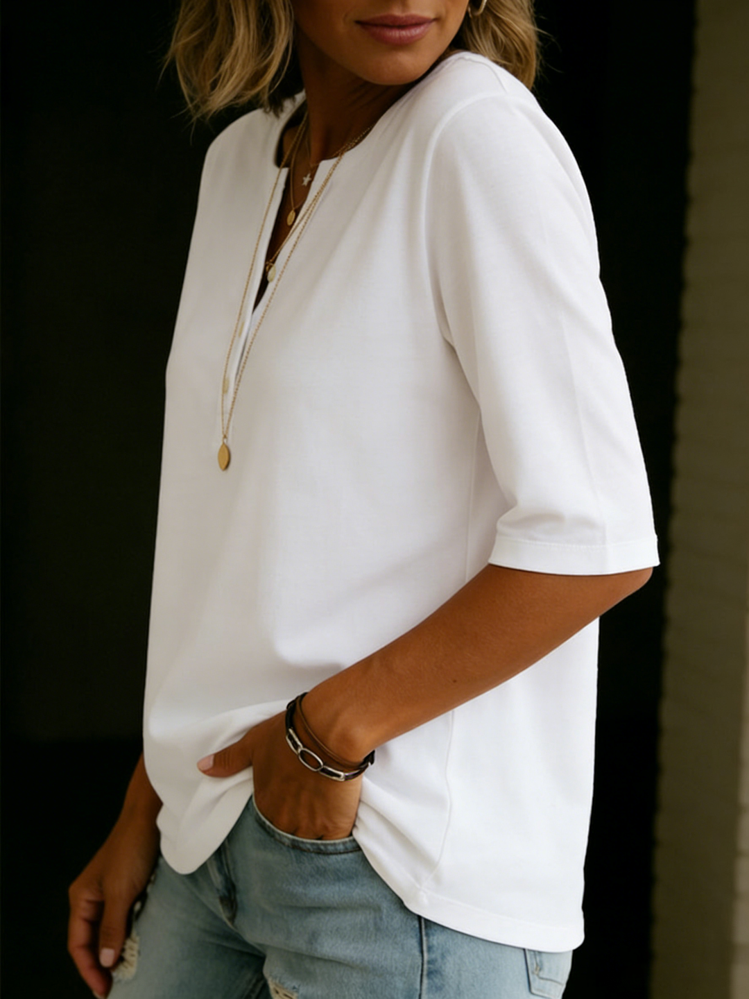 Daisy - T-shirt Henley en coton quotidien