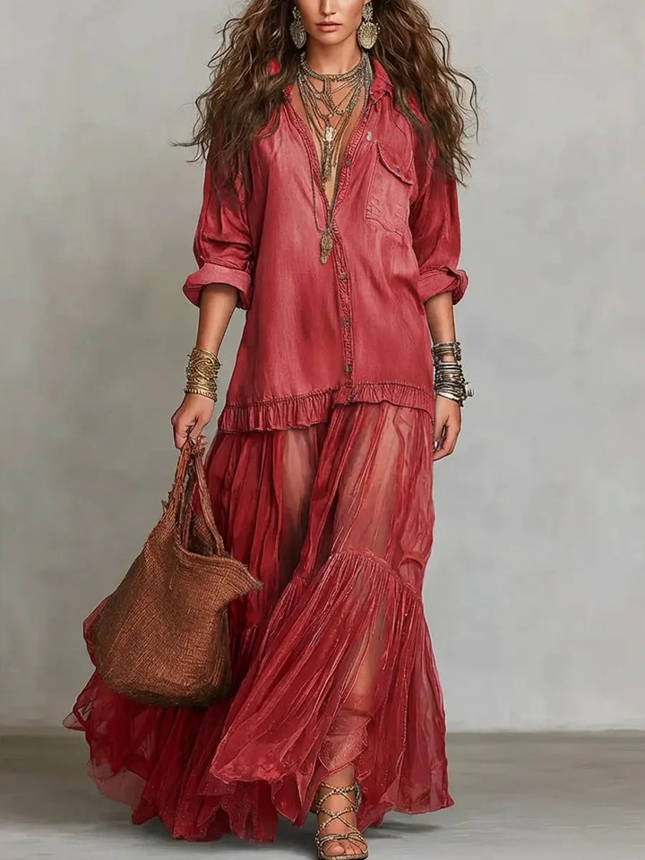 Alene - Robe Maxi en Patchwork Denim