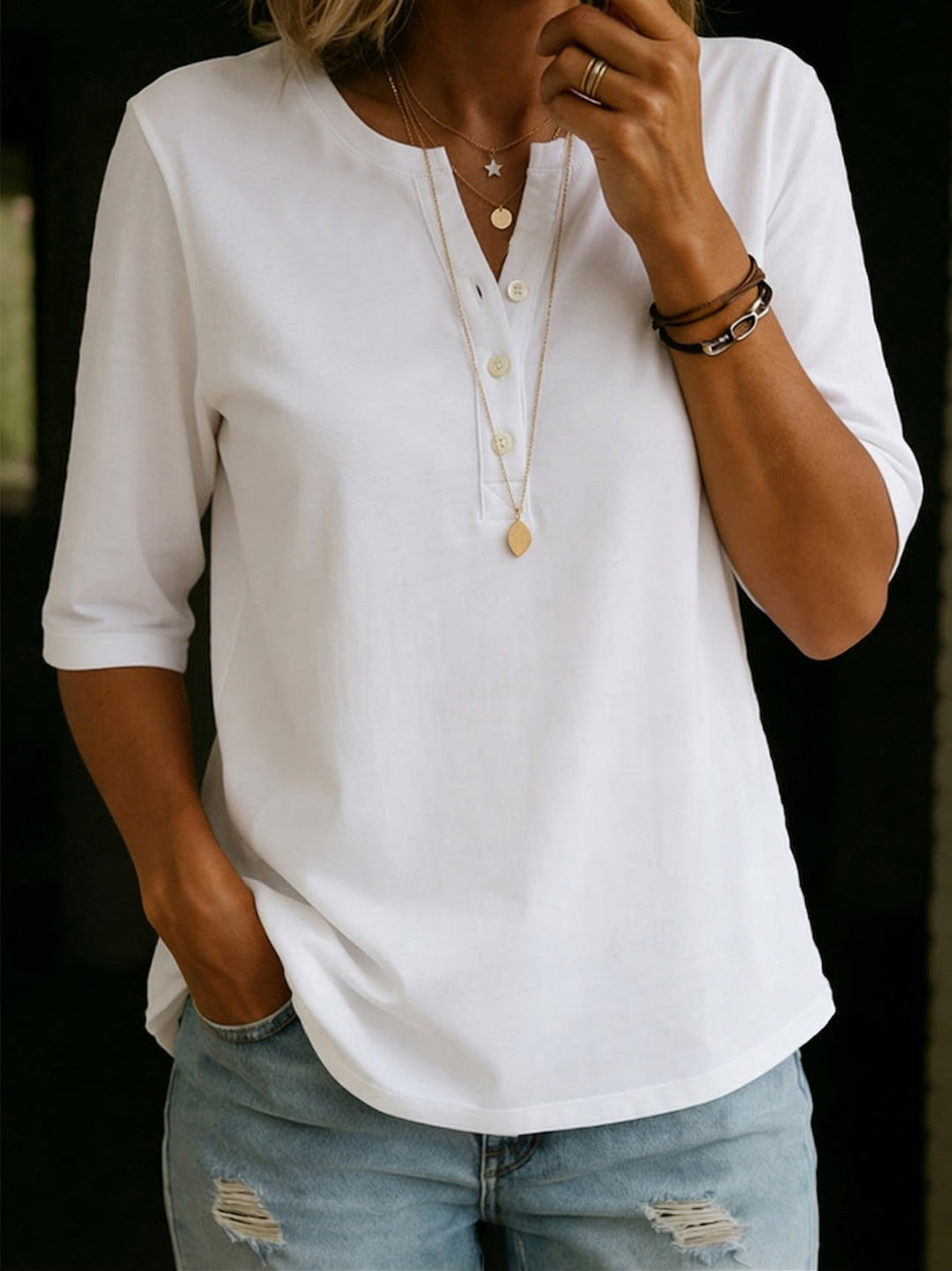 Daisy - T-shirt Henley en coton quotidien