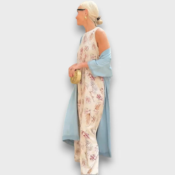 Vera – Robe Maxi Fluide avec Cardigan Pastel