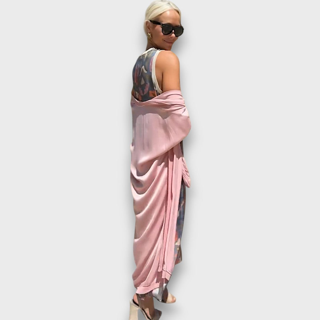 Vera – Robe Maxi Fluide avec Cardigan Pastel
